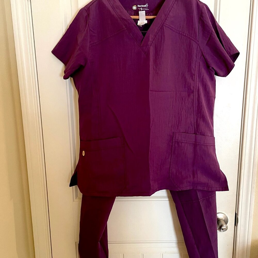Four Stretch 4 New Set Scrubs L Unisex Purple Top Bottom